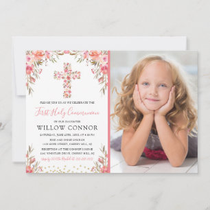 Invitación Primera foto cruzada floral del Chica de la Santa