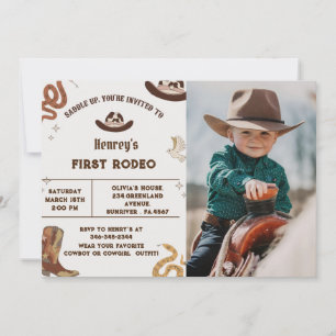 Invitación Primera foto de cumpleaños de Rodeo Western Cowboy