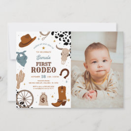 Invitación Primera foto de cumpleaños de Rodeo Wild West Boy