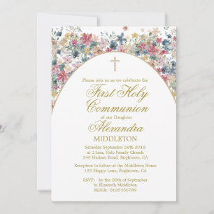 Invitación Primera foto de la Santa Comunión Flores de campo