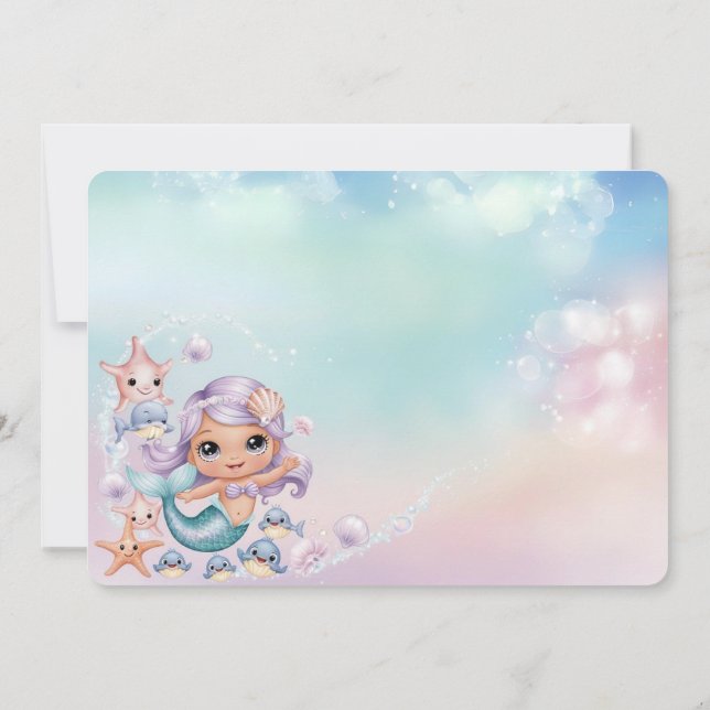 Invitación Primera foto de sirena bajo el cumpleaños del mar (Reverso)