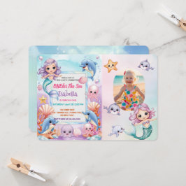 Invitación Primera foto de sirena bajo el cumpleaños del mar