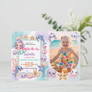 Invitación Primera foto de sirena bajo el cumpleaños del mar