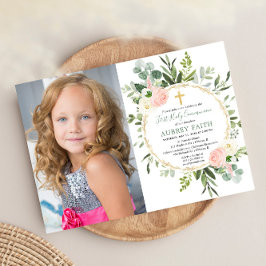 Invitación Primera foto rosa verde del eucalipto de la Santa
