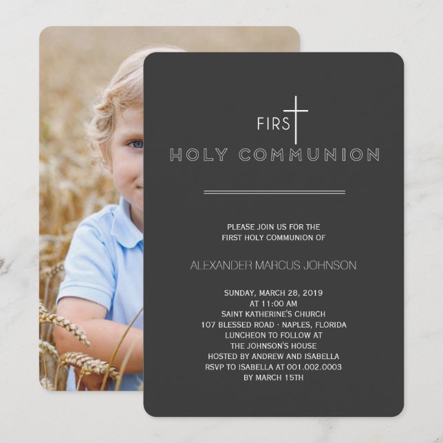 Invitación Primera foto simplemente moderna de la comunión (Anverso / Reverso)