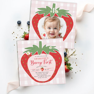 Invitación Primera Fresa Dulce Cumpleaños 1 Berry