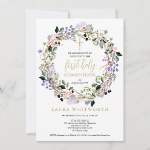 Invitación Primera Garland de lavanda floral de la comunión s