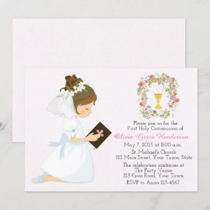 Invitación Primera guirnalda de brunette Chica Floral