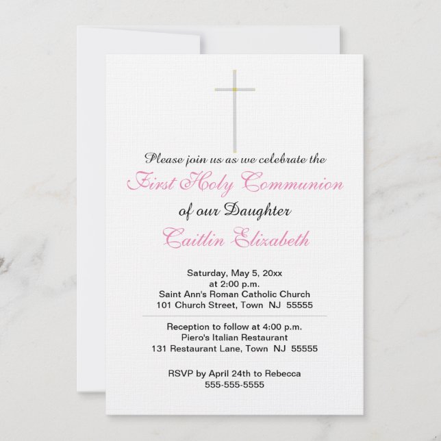 Invitación Primera hija cruzada de la comunión sagrada (Anverso)