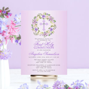 Invitación Primera lavanda morada floral del Chica de la Comu