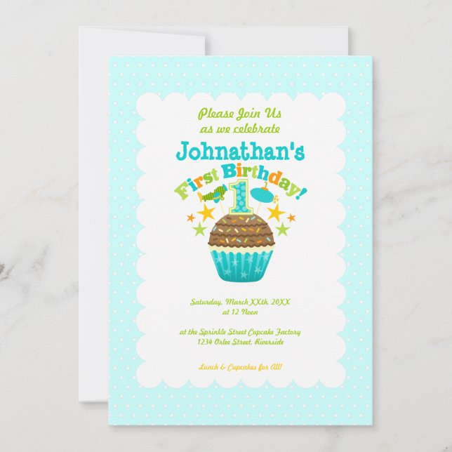 Invitación Primera magdalena del cumpleaños (muchachos) (Anverso)