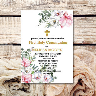 Invitación Primera Magnolia de la Santa Comunión flores blanc