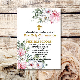 Invitación Primera Magnolia de la Santa Comunión flores blanc
