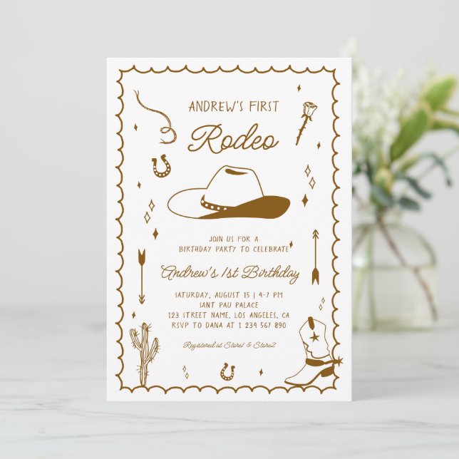 Invitación Primera mano de rodeo desatada el primer cumpleaño (Anverso de pie)