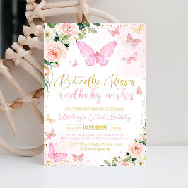 Invitación Primera mariposa besa besa mariposa rosa cumpleaño