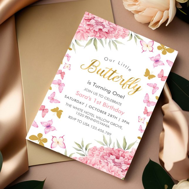 Invitación Primera mariposa y flor acuáticas de cumpleaños (Subido por el creador)
