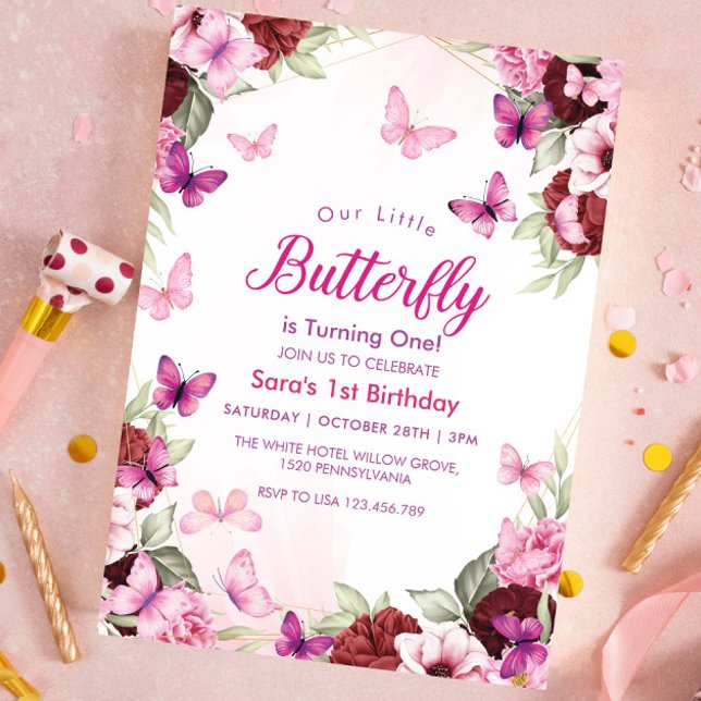 Invitación Primera Moda de cumpleaños Fiesta de mariposas flo (Subido por el creador)