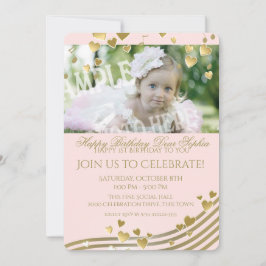 Invitación Primera música de cumpleaños y corazones