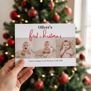 Invitación Primera Navidad del Bebé Cuadro Escocés Verde Rojo