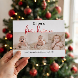 Invitación Primera Navidad del Bebé Cuadro Escocés Verde Rojo