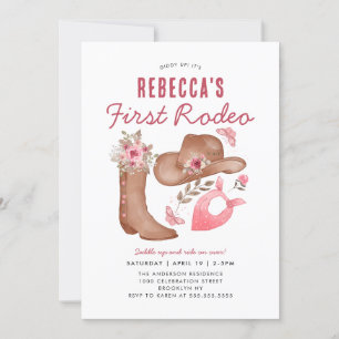 Invitación Primera niña rosada de rodeo de rodeo primer cumpl