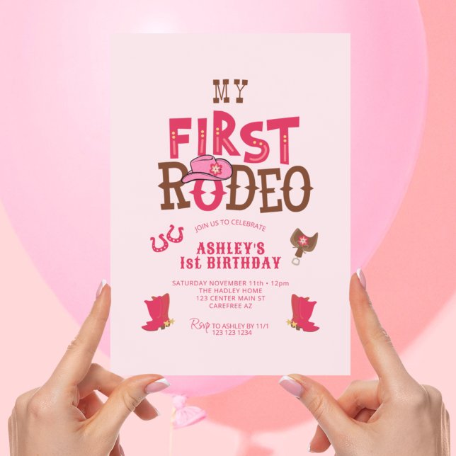 Invitación Primera niña rosada de rodeo primer cumpleaños (Subido por el creador)