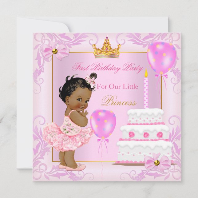 Invitación Primera princesa de cumpleaños Tiara Chica de etni (Anverso)