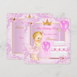 Invitación Primera princesa de cumpleaños Tiara Chica rubia