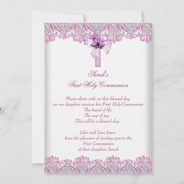 Invitación Primera Santa Comunión 1 Chicas cruzados Pink Lila (Anverso)