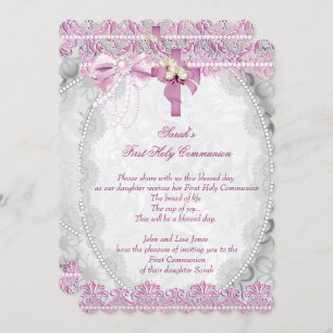 Invitación Primera Santa Comunión 1 Chicas cruzados Rosa Blan
