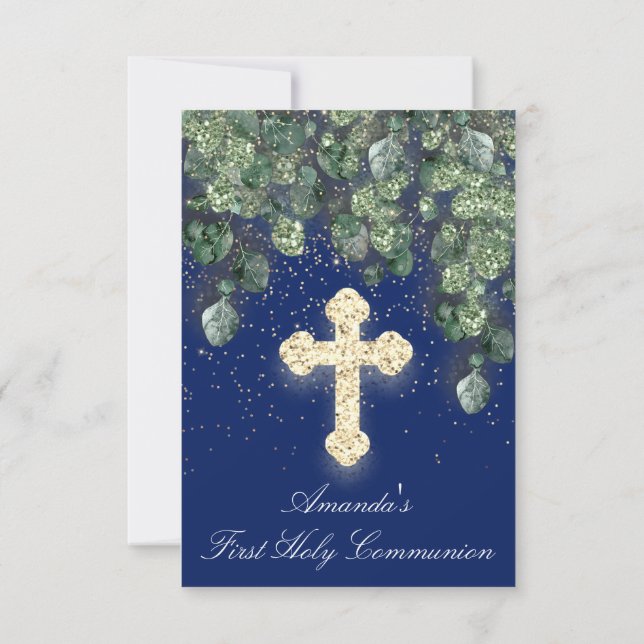 Invitación Primera Santa Comunión Babtismo Cruz Cristiana Mar (Reverso)