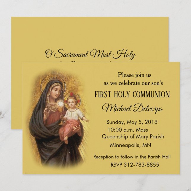 Invitación Primera Santa Comunión Católica María Jesús (Anverso / Reverso)