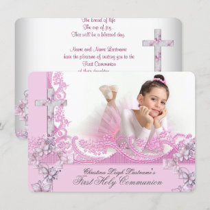 Invitación Primera Santa Comunión de niña Encaje rosa bonito