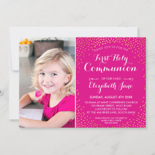 Invitación PRIMERA SANTA COMUNIÓN mini oro confetti lindo ros