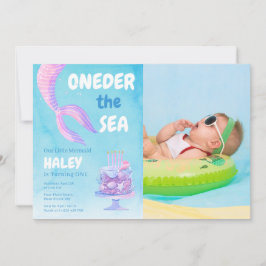 Invitación Primera sirena cumpleaños ONEder el mar Foto azul