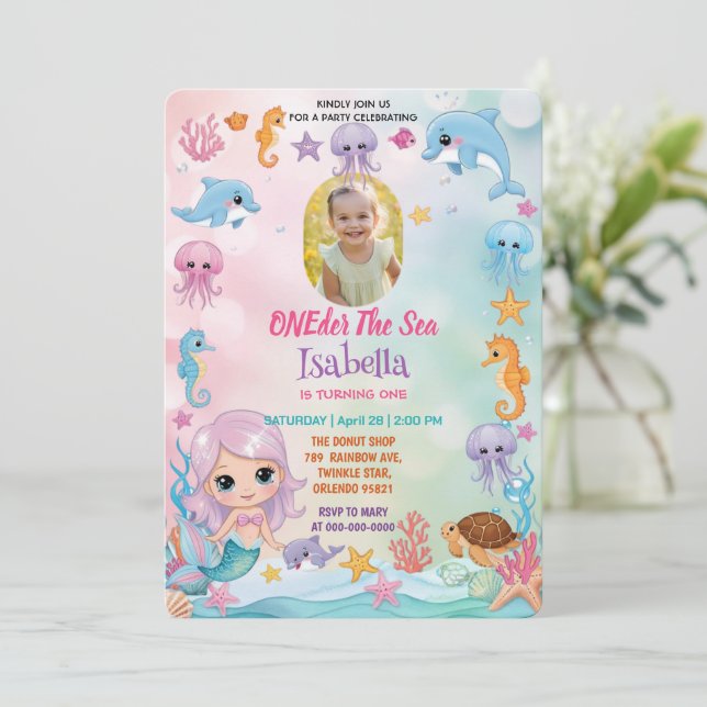 Invitación Primera sirena de cumpleaños de Oneder Oneder Ocea (Anverso de pie)