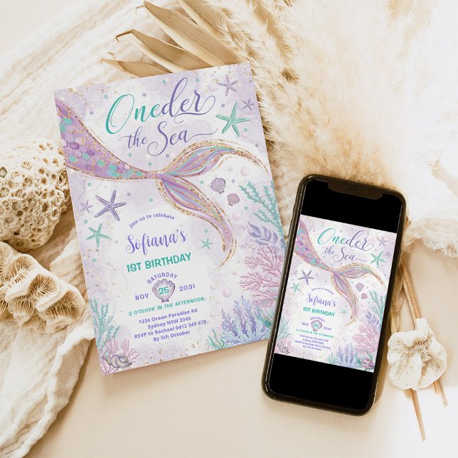 Invitación Primera sirena morada de cumpleaños, Fiesta del ma (Subido por el creador)