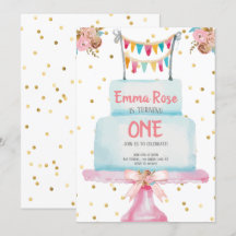 Primera torta de la acuarela del cumpleaños