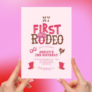 Invitación Primera Vaquera de Rodeo Rosa Cumpleaños 2