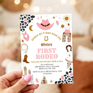 Invitación Primera Vaquera de Rodeo Rosa Cumpleaños Occidenta