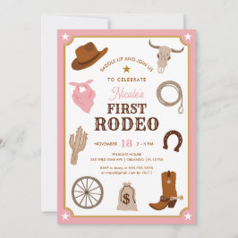 Invitación Primera Vaquera Rosa Rodeo Oeste Salvaje Cumpleaño