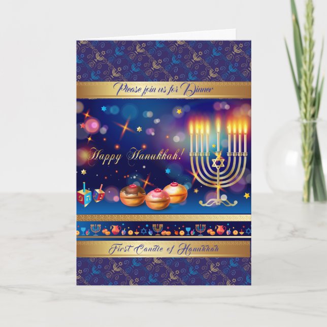 Invitación Primera vela del Festival de las luces de Hanukkah (Anverso)