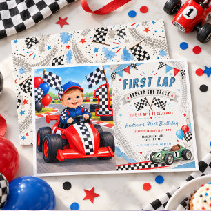 Invitación Primera Vuelta Al Circuito Cumpleaños 1 Coche De C