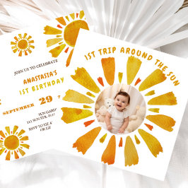 Invitación Primera vuelta alrededor de la foto de cumpleaños
