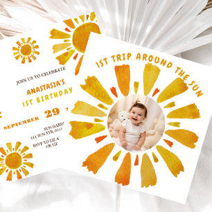Invitación Primera vuelta alrededor de la foto de cumpleaños