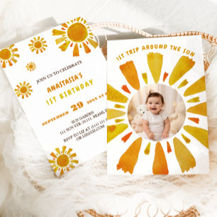 Invitación Primera vuelta alrededor de la foto de cumpleaños