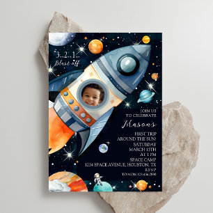 Invitación Primera Vuelta Alrededor Del Sol Cumpleaños Cohete