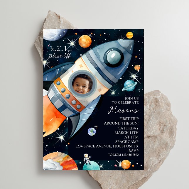 Invitación Primera Vuelta Alrededor Del Sol Cumpleaños Cohete (Subido por el creador)