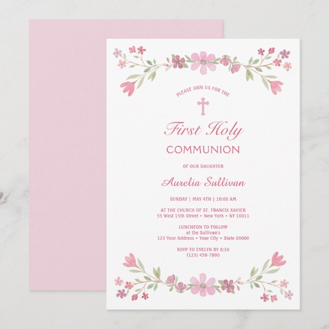 Invitación Primeras comunidades de flores rosas (Anverso / Reverso)