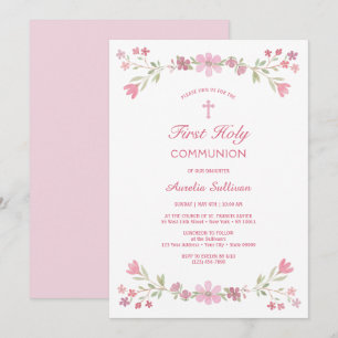 Invitación Primeras comunidades de flores rosas
